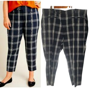 Anthropologie The Essential Slim Trousers in Black & White Plaid Print Size 24W